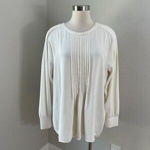 Ann Taylor Womens XL Cream Long Sleeve Pleated Blouse Back Tie Shirt Top